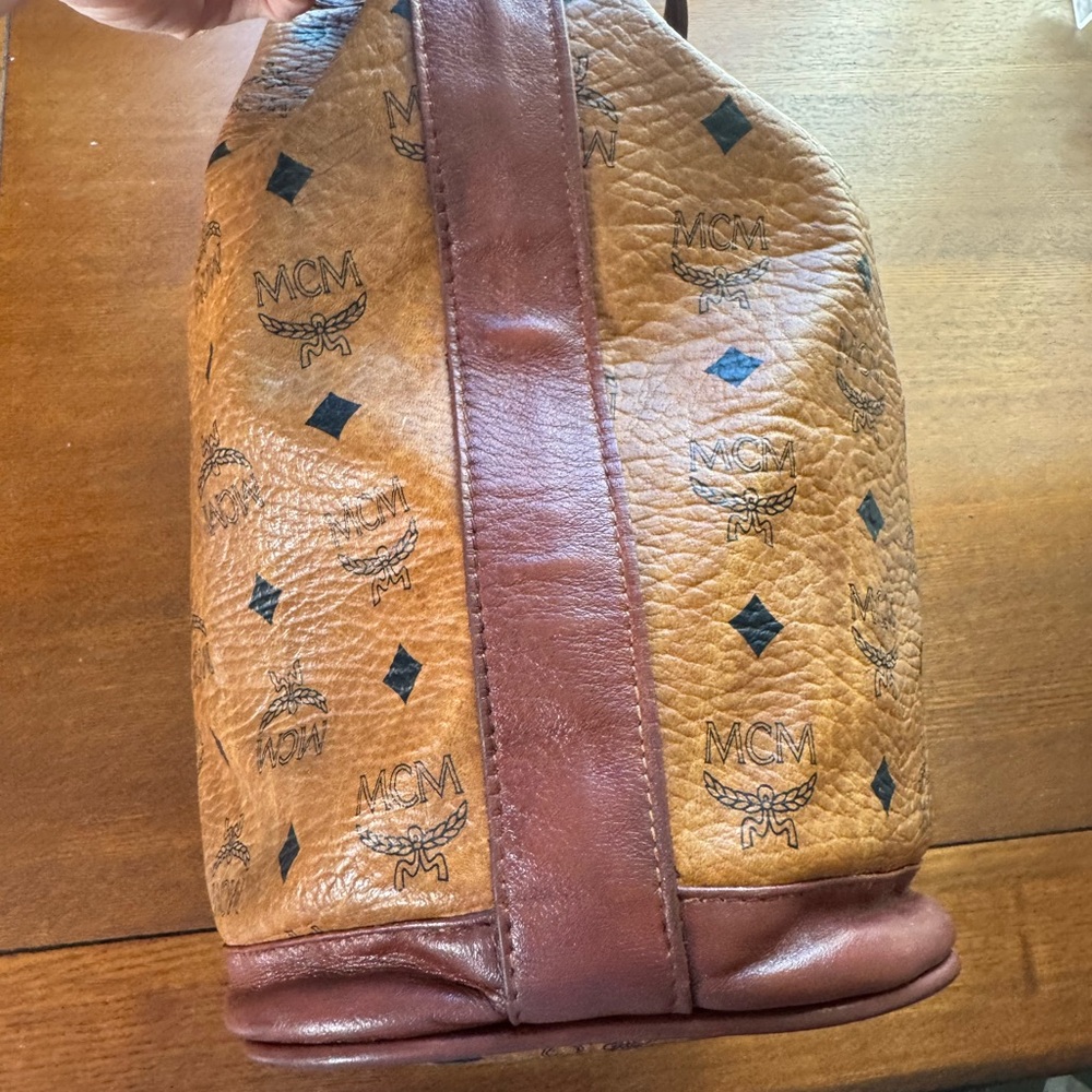 MCM Visetos Cognac Coated Canvas Drawstring Bucket Bag W/ COA - Picture 5 of 15